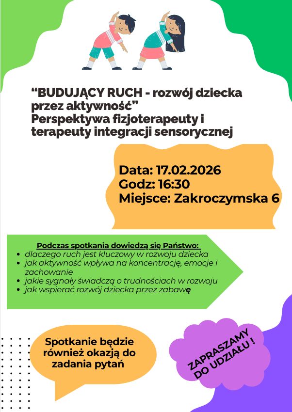 Bezpłatne warsztaty dla Rodzic&oacute;w &bdquo;Budujący ruch &ndash; rozw&oacute;j dziecka przez aktywność&rdquo;