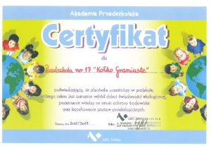 Certyfikat Akademii Przedszkolaka - edukacja ekologiczna i przyrodnicza
